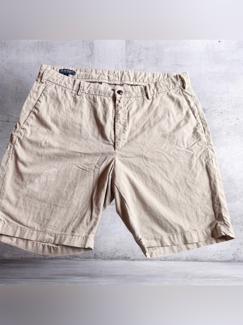 Peter Millar Crown Crafted Somerset men’s shorts in stone beige color, Size 36